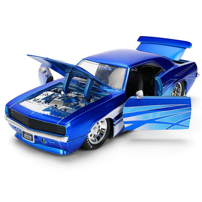 1969 Chevrolet Camaro Candy Blue with Graphics "Bigtime Muscle" Series 1/24 Diecast Model Car by Jada