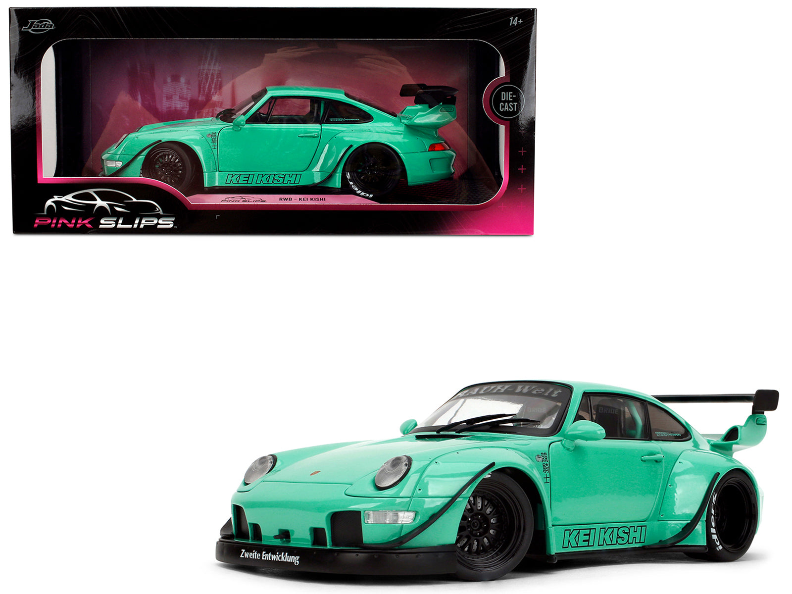 RWB Body Kit "Kei Kishi" Light Blue "Pink Slips" Series 1/18 Diecast Model Car by Jada