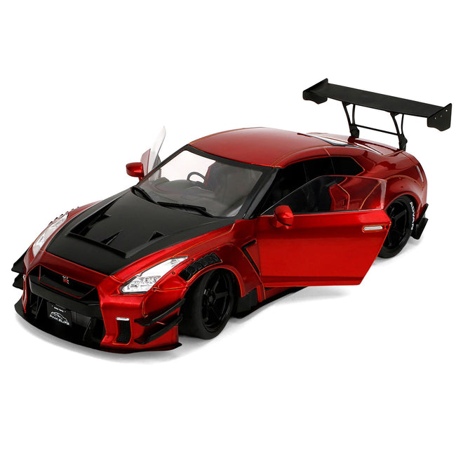 Nissan GT-R (R35) Liberty Walk Body Kit 2.0 RHD (Right Hand Drive) Red Metallic with Carbon Hood "Pink Slips" Series 1/18 Diecast Model Car by Jada
