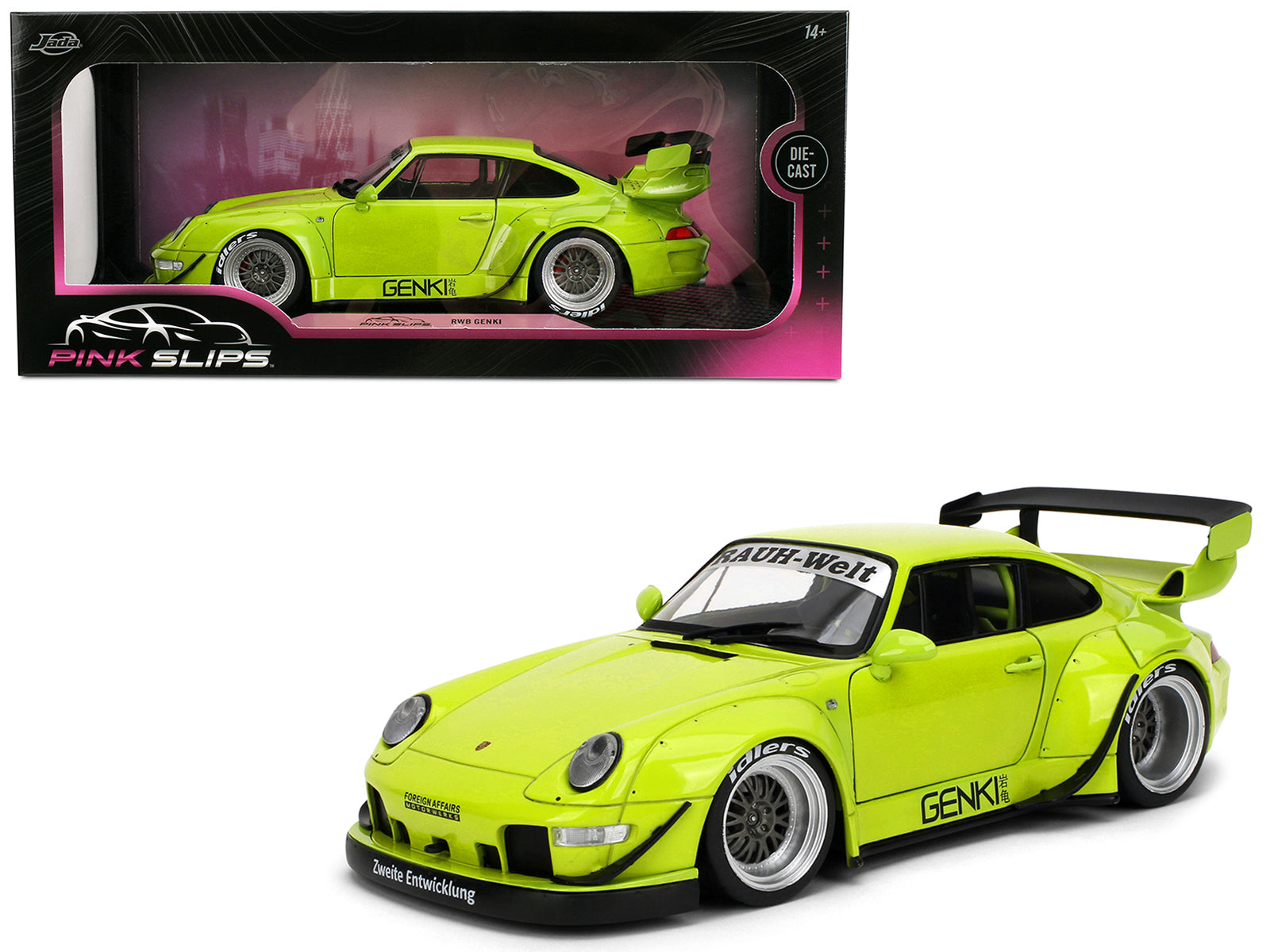 RWB Body Kit "Genki" Lime Green "Pink Slips" Series 1/18 Diecast Model Car by Jada