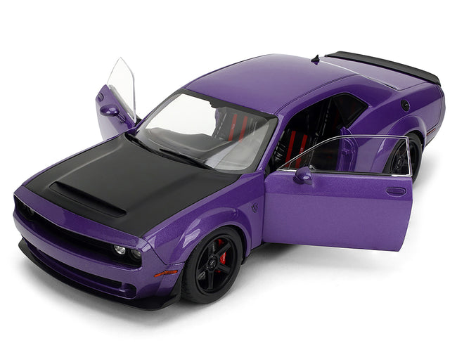 Dodge Challenger SRT Demon Purple Metallic with Matt Black Hood "Pink Slips" Series 1/18 Diecast Model Car by Jada