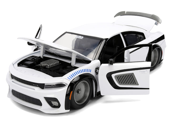 2021 Dodge Charger SRT Hellcat White with Graphics and Stormtrooper Figure "Star Wars" Franchise "Hollywood Rides" Series 1/24 Diecast Model Car by Jada
