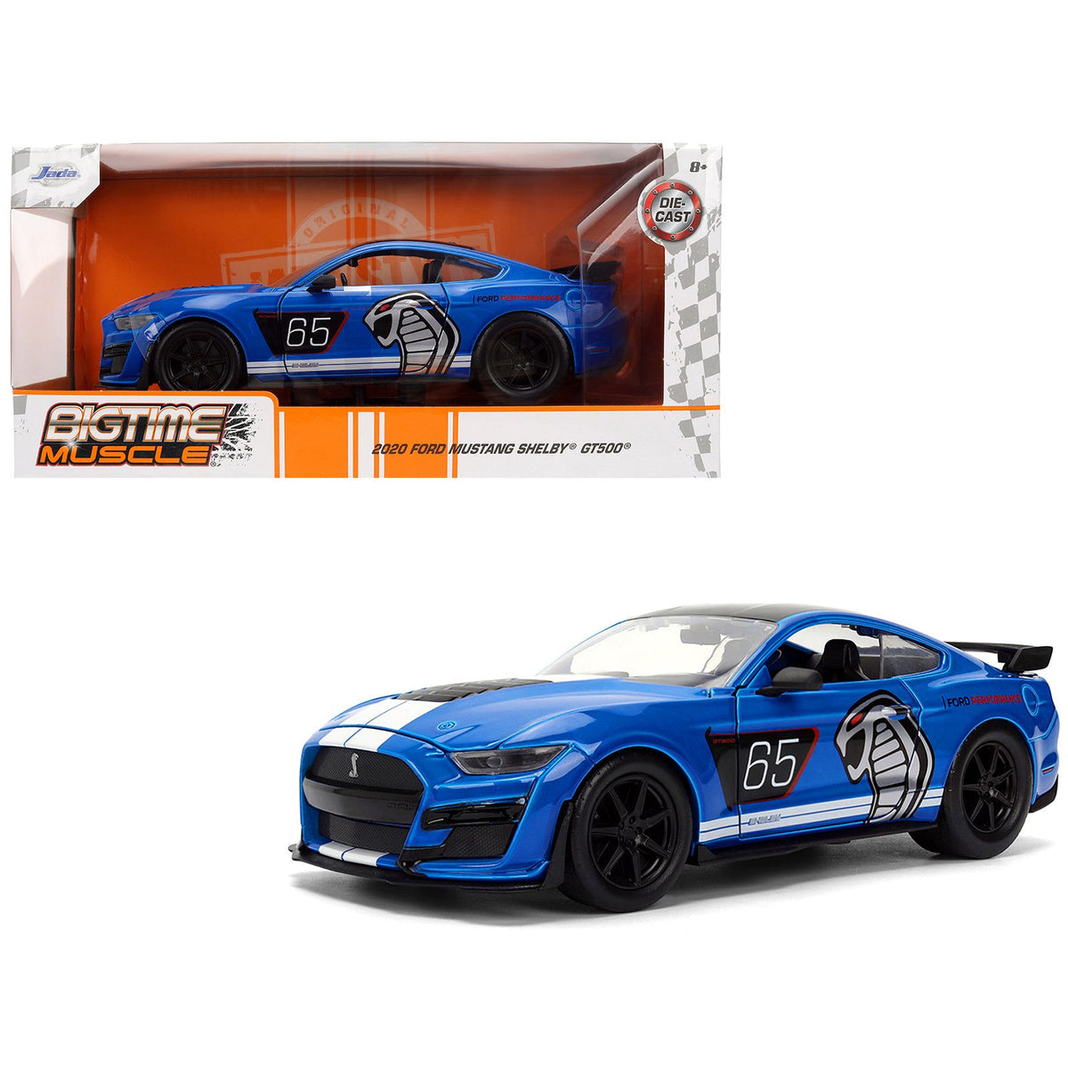 2020 Ford Mustang Shelby GT500 #65 "Ford Performance" Blue with Black Top and White Stripes "Bigtime Muscle" Series 1/24 Diecast Model Car by Jada