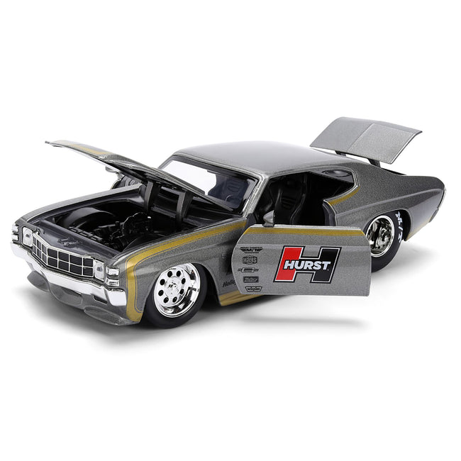 1971 Chevrolet Chevelle SS "Hurst" Gray Metallic with Gold Stripes "Bigtime Muscle" Series 1/24 Diecast Model Car by Jada