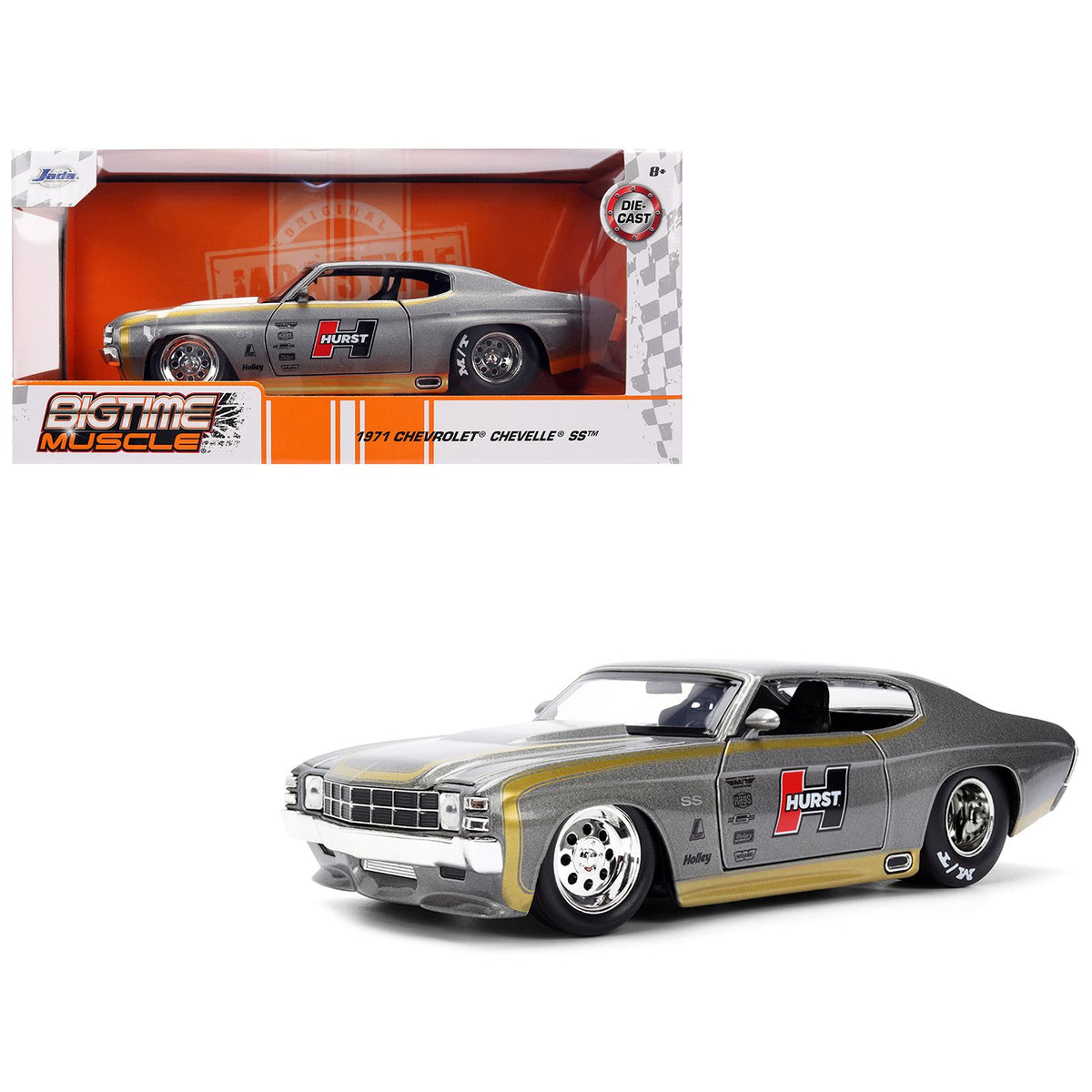 1971 Chevrolet Chevelle SS "Hurst" Gray Metallic with Gold Stripes "Bigtime Muscle" Series 1/24 Diecast Model Car by Jada