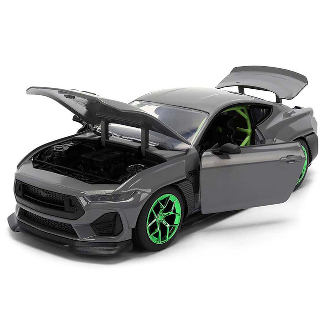 2024 Ford Mustang RTR Gray with Green Wheels "Bigtime Muscle" Series 1/24 Diecast Model Car by Jada
