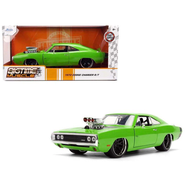 1970 Dodge Charger R/T Bright Green with Black Tail Stripe "Bigtime Muscle" Series 1/24 Diecast Model Car by Jada