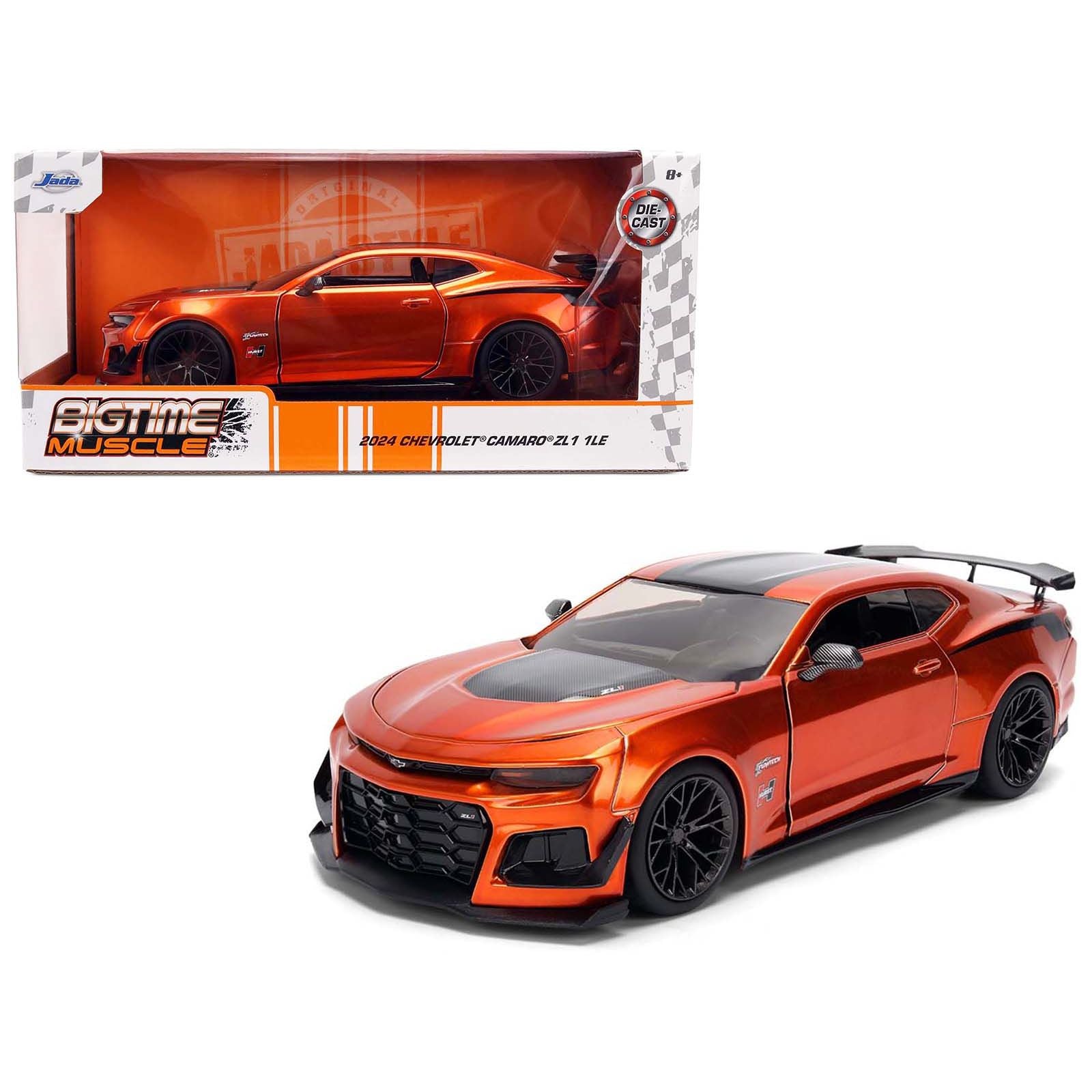 2024 Chevrolet Camaro ZL1 1LE Orange Metallic with Black Stripes "Bigtime Muscle" Series 1/24 Diecast Model Car by Jada