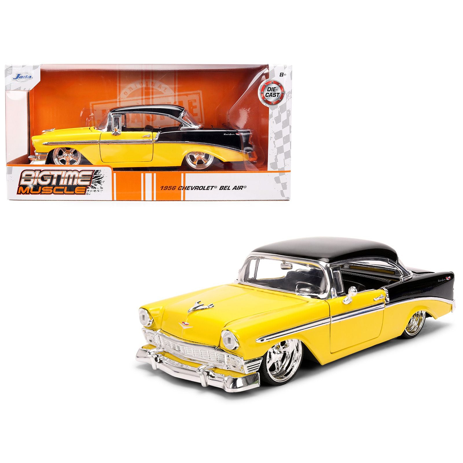 1956 Chevrolet Bel Air Yellow and Black "Bigtime Muscle" Series 1/24 Diecast Model Car by Jada