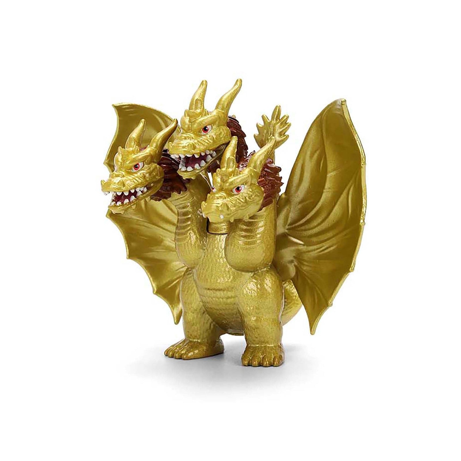 Golden three-headed dragon figurine with wings.