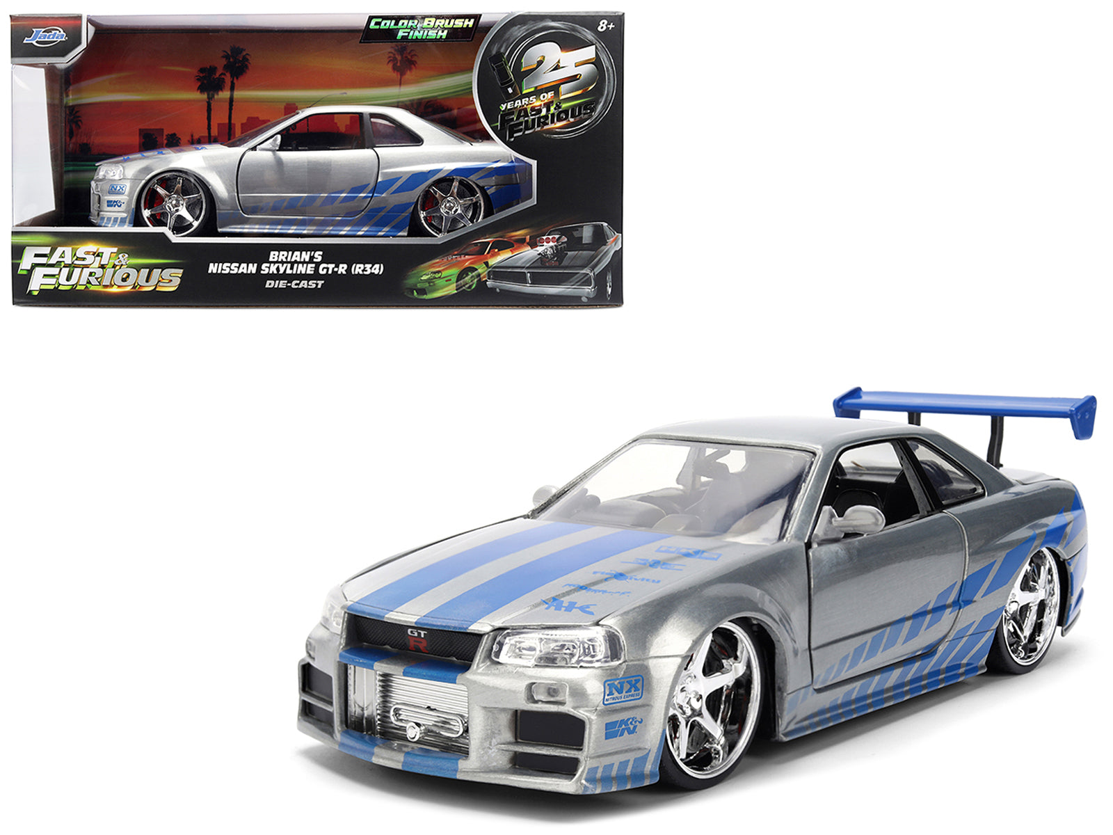 Brians Nissan Skyline GT-R (R34) Silver Metallic with Blue Stripes
