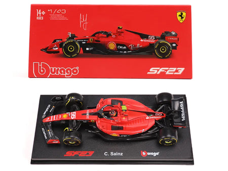 Ferrari SF-23 #55 Carlos Sainz "Formula One F1 World Championship" (2023) with Display Case "Formula Racing" Series 1/43 Diecast Model Car by Bburago