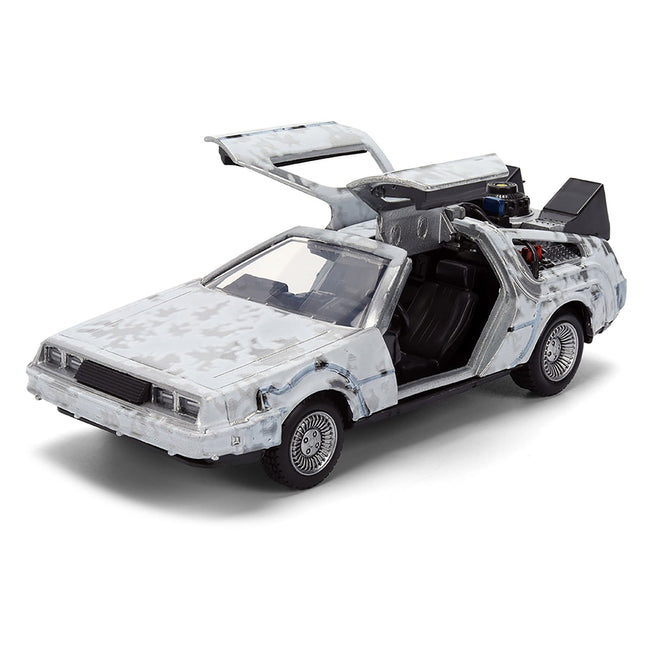 DMC DeLorean Time Machine Brushed Metal (Frost Version) "Back to the Future" (1985) Movie "40th Anniversary" Special Packaging "Hollywood Rides" Series 1/32 Diecast Model Car by Jada