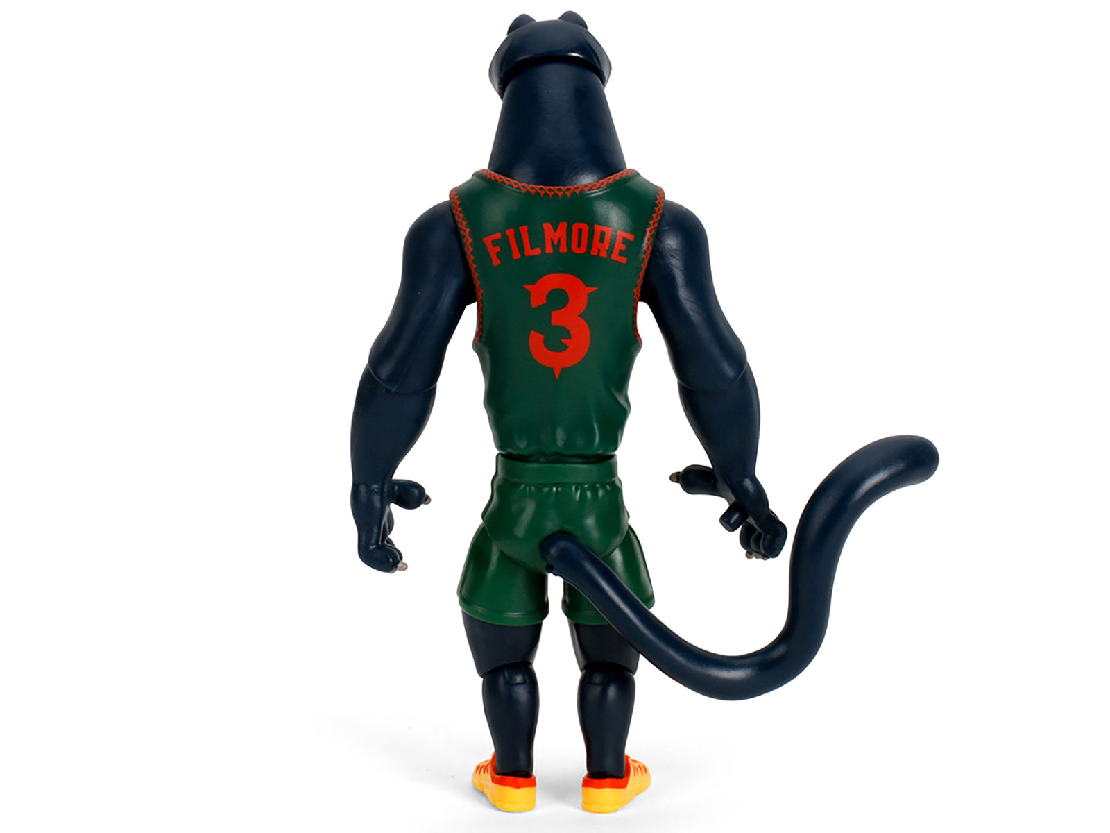 Action figure of a black panther in a basketball jersey.