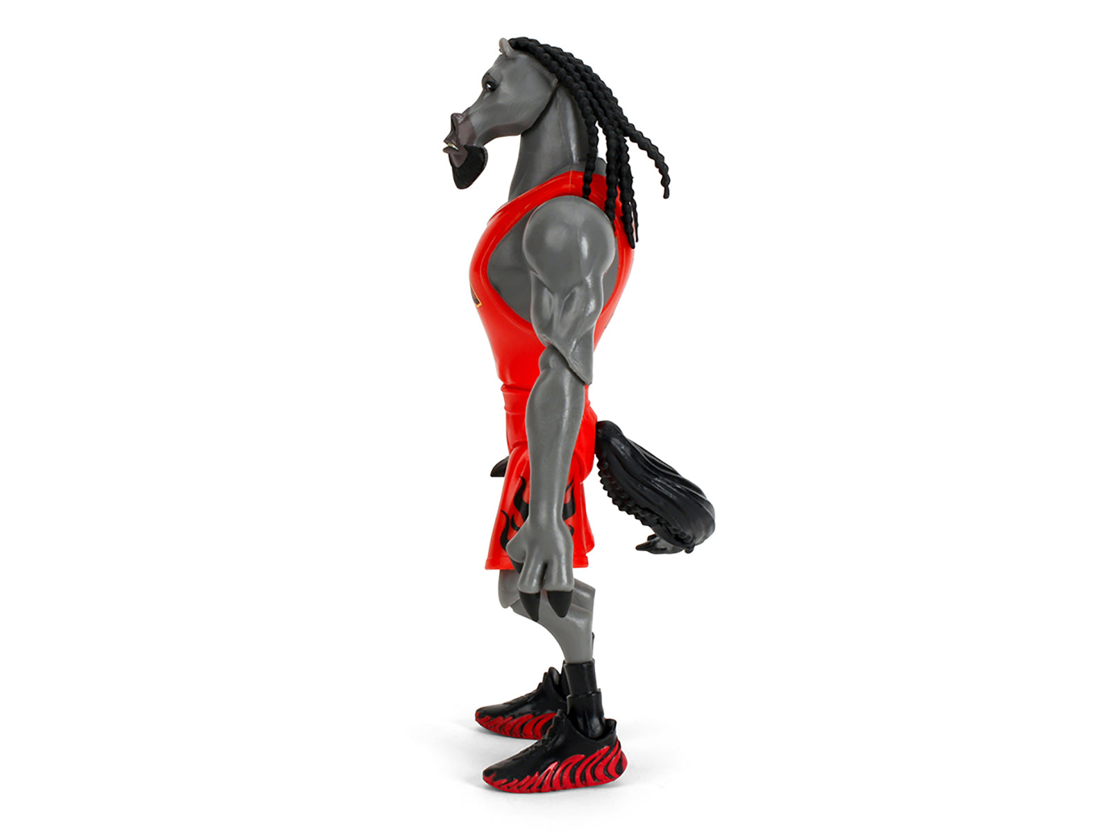 Action figure of a horse-headed humanoid in red outfit.