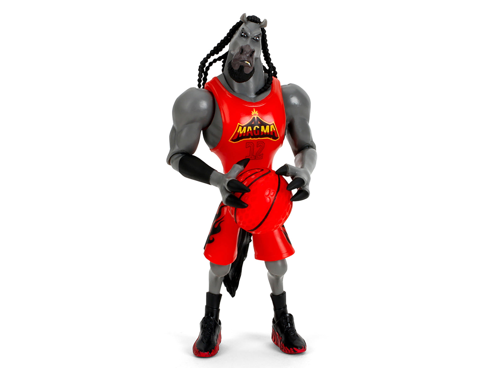 Action figure of a gray horse-like creature holding a basketball.