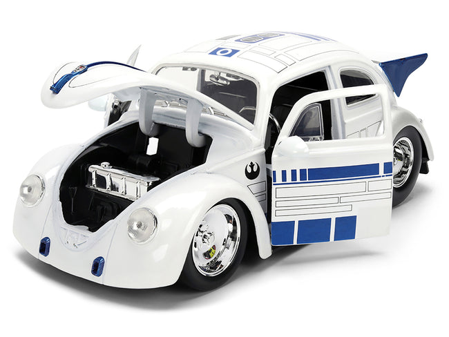 1959 Volkswagen Drag Beetle White with Graphics and R2-D2 Figure "Star Wars" Franchise "Hollywood Rides" Series 1/24 Diecast Model Car by Jada
