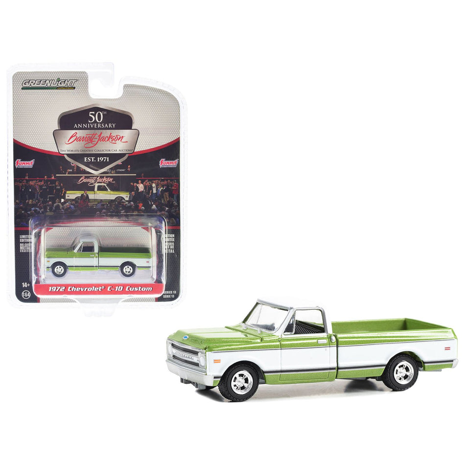 1972 Chevrolet C-10 Custom Pickup Truck Green Metallic and White (Lot #798) Barrett Jackson "Scottsdale Edition" Series 13 1/64 Diecast Model Car by Greenlight