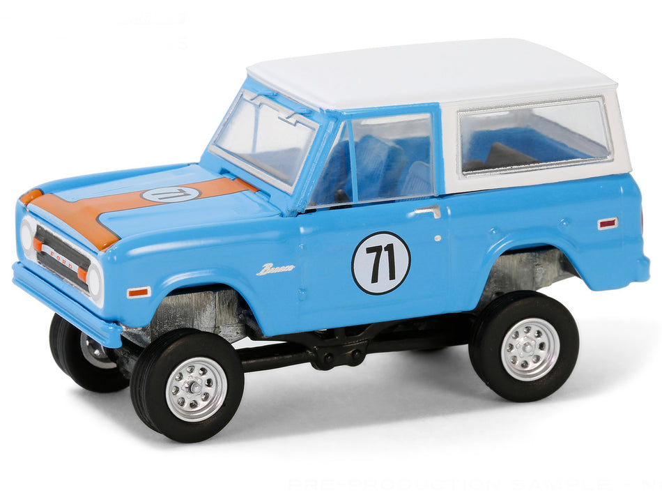 1971 Ford Bronco Custom #71 Blue with Orange Stripe and White Top (Las Vegas 2023) Barrett Jackson "Scottsdale Edition" Series 14 1/64 Diecast Model Car by Greenlight