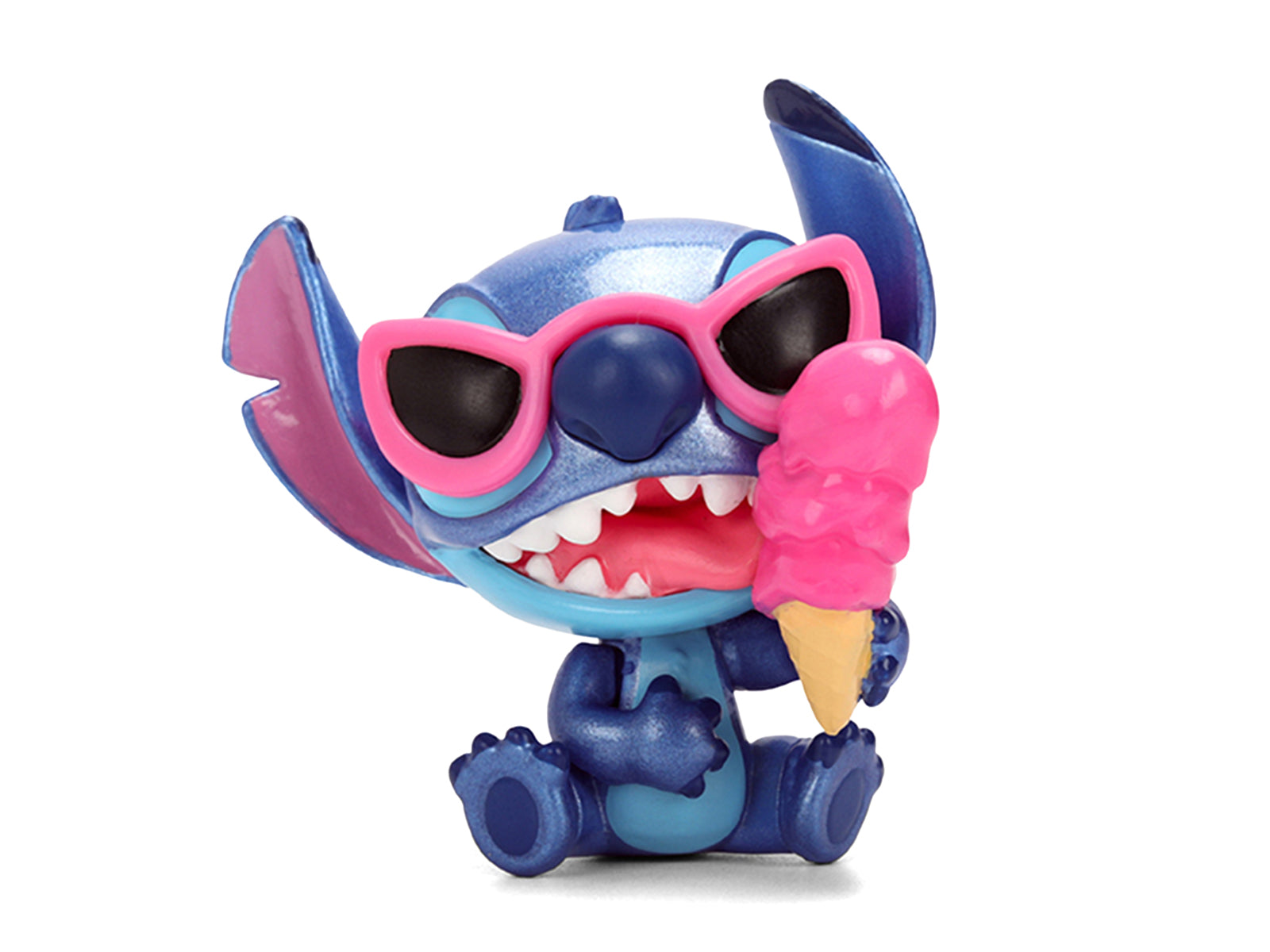 Stitch figure wearing sunglasses and eating ice cream.