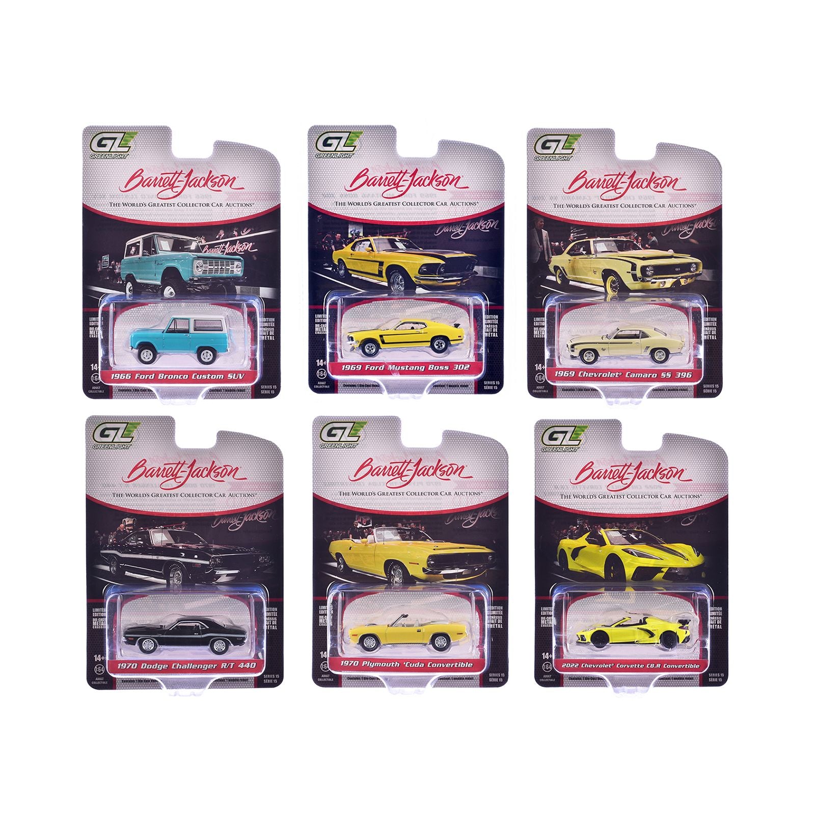"Barrett-Jackson" Series 15 Set of 6 Cars 1/64 Diecast Model Cars by Greenlight