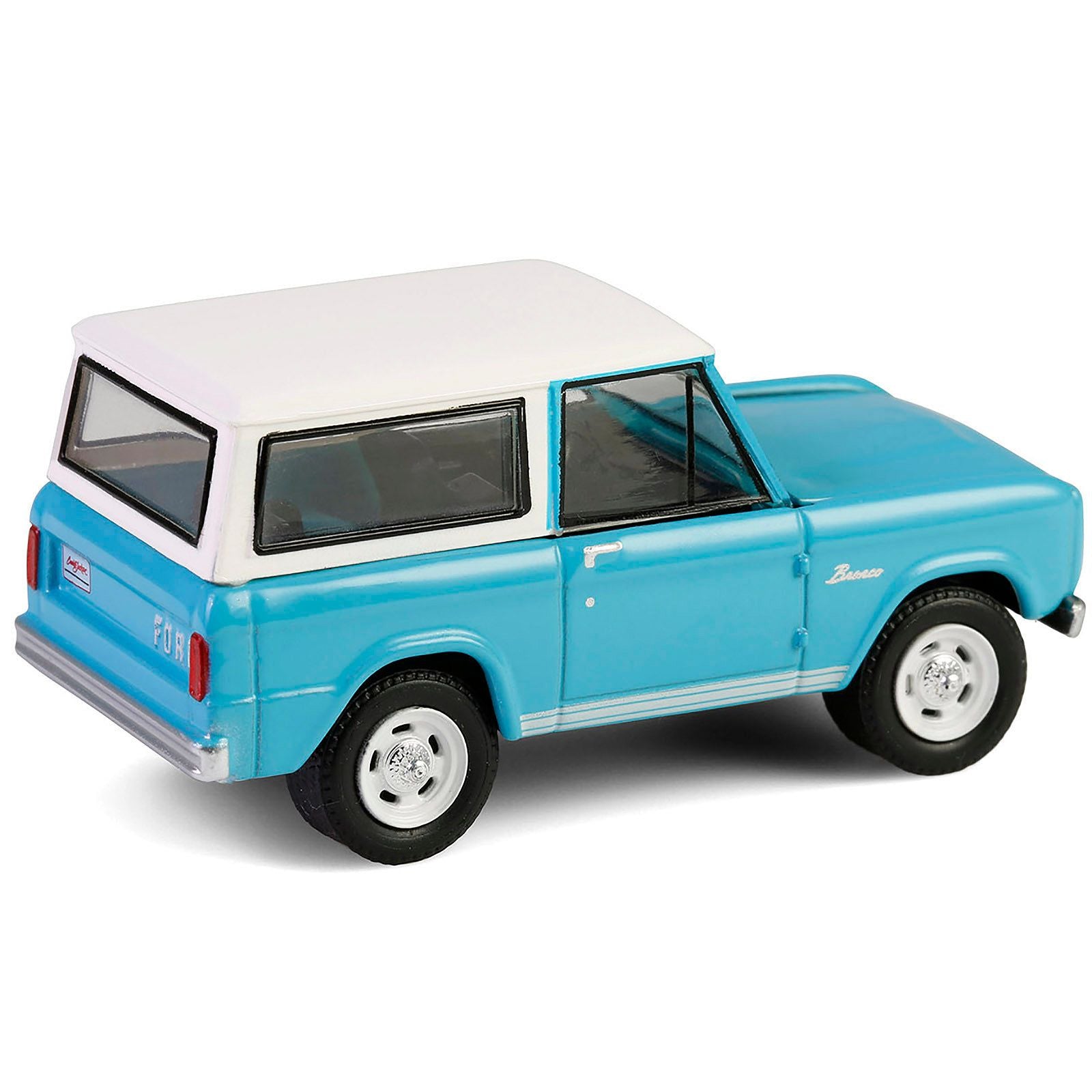 Blue and white Ford Bronco toy car