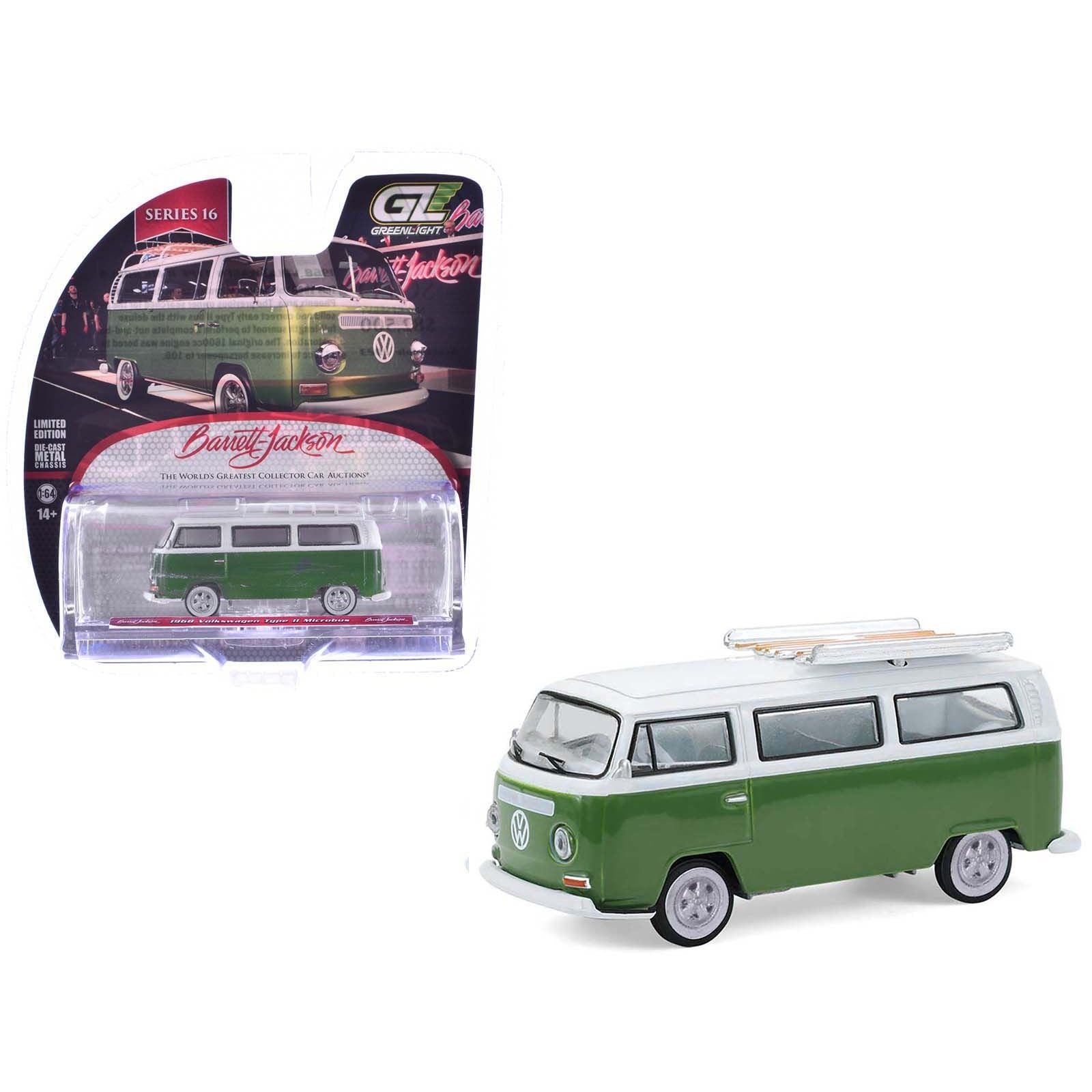 1968 Volkswagen Type II Microbus Green and White "Barrett-Jackson" Series 16 1/64 Diecast Model Car by Greenlight