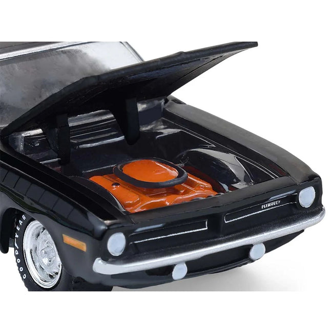 1970 Plymouth 'Cuda AAR Black with Gray Stripes "Barrett-Jackson" Series 16 1/64 Diecast Model Car by Greenlight