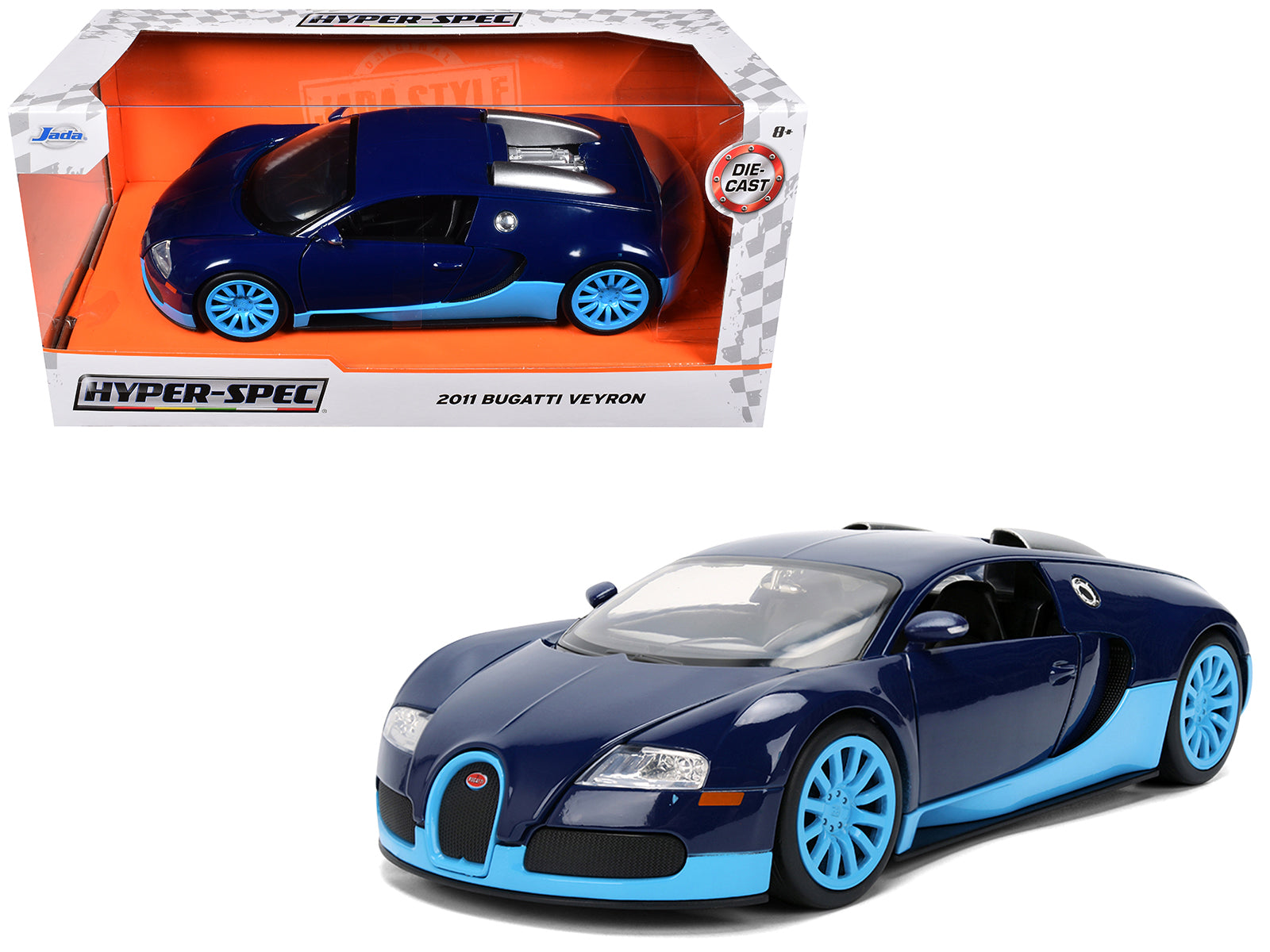 2011 Bugatti Veyron Dark Blue with Light Blue Accents "Hyper-Spec" Series 1/24 Diecast Model Car by Jada