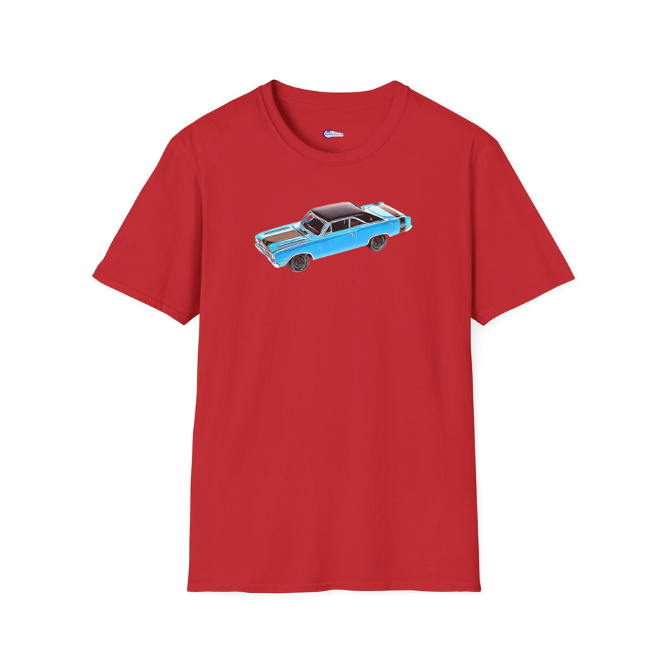 Cartoon Art 1969 Dodge Dart GTS 340 Blue with Black Top and Stripes "Goodyear Blue Streak"  Inspired T-Shirt - American Muscle