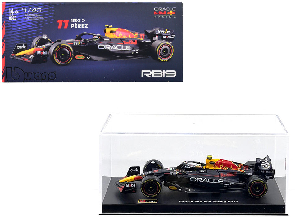 Red Bull Racing RB19 #11 Sergio Perez "Oracle" Formula One F1 World Championship (2023) with Driver Figure and Display Case "Race" Series 1/43 Diecast Model Car by Bburago