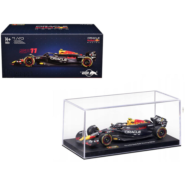 Red Bull Racing RB20 #11 Sergio Perez "Oracle" Formula One F1 World Championship (2024) with Driver Figure and Display Case "Race" Series 1/43 Diecast Model Car by Bburago