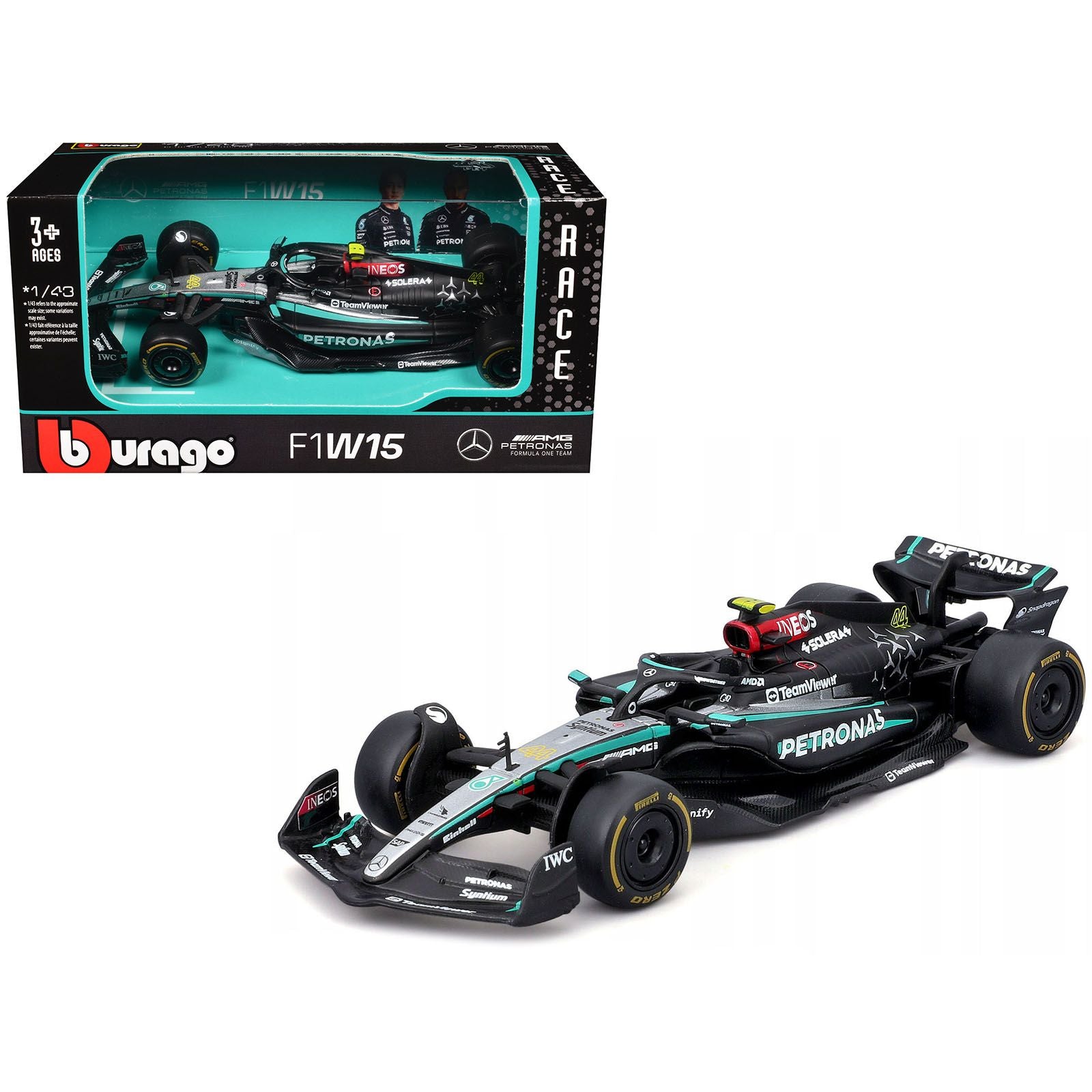Mercedes-AMG F1 W15 E Performance #44 Lewis Hamilton "Petronas" Formula One F1 World Championship (2024) "Race" Series 1/43 Diecast Model Car by Bburago