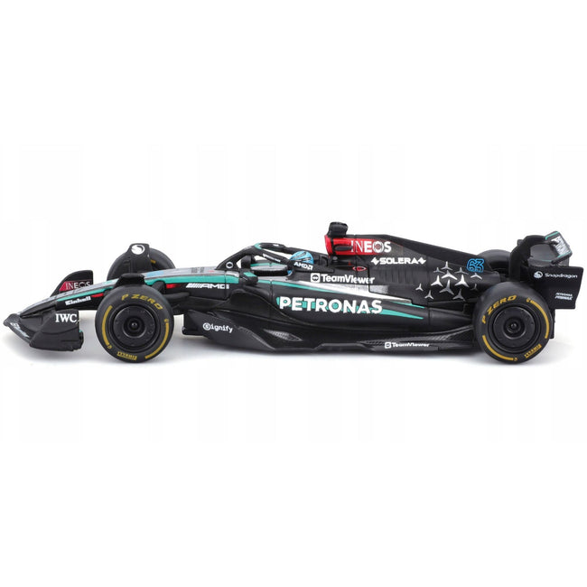 Mercedes-AMG F1 W15 E Performance #63 George Russell "Petronas" Formula One F1 World Championship (2024) with Driver Figure and Display Case "Race" Series 1/43 Diecast Model Car by Bburago
