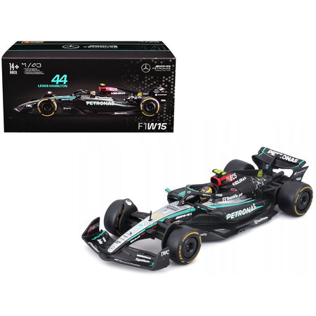 Mercedes-AMG F1 W15 E Performance #44 Lewis Hamilton "Petronas" Formula One F1 World Championship (2024) with Driver Figure and Display Case "Race" Series 1/43 Diecast Model Car by Bburago