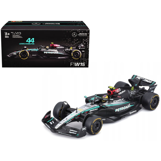 Mercedes-AMG F1 W15 E Performance #44 Lewis Hamilton "Petronas" Formula One F1 World Championship (2024) with Driver Figure and Display Case "Race" Series 1/43 Diecast Model Car by Bburago