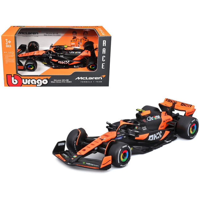McLaren MCL38 #4 Lando Norris "OKX" Winner Formula One F1 "Miami GP" (2024) "Race" Series 1/43 Diecast Model Car by Bburago