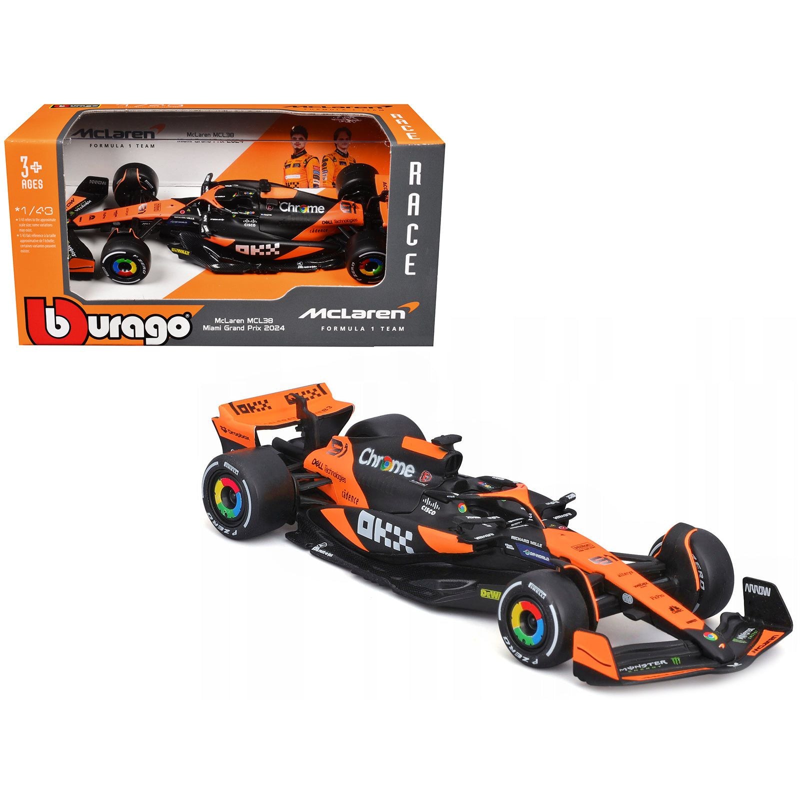 McLaren MCL38 #81 Oscar Piastri "OKX" Formula One F1 "Miami GP" (2024) "Race" Series 1/43 Diecast Model Car by Bburago