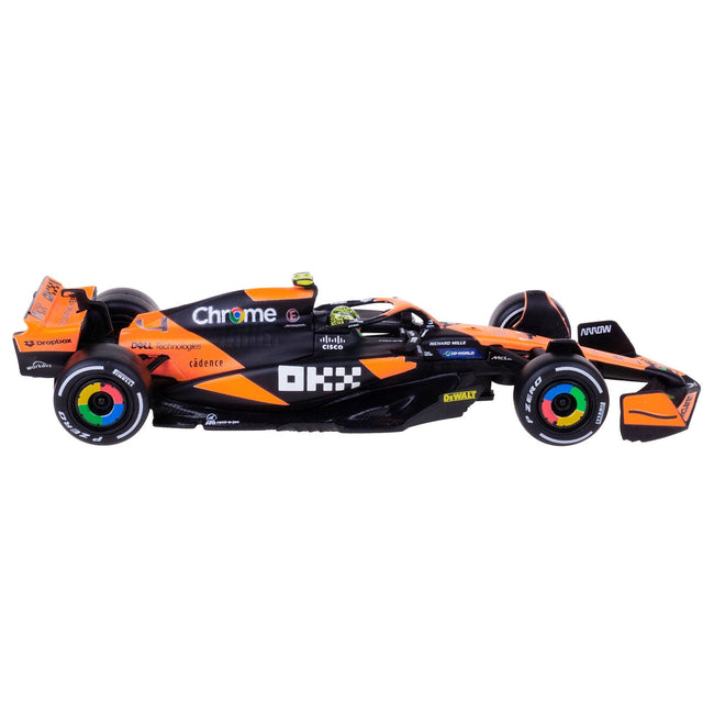 McLaren MCL38 #4 Lando Norris "OKX" Winner Formula One F1 "Miami GP" (2024) with Driver Figure and Display Case "Race" Series 1/43 Diecast Model Car by Bburago