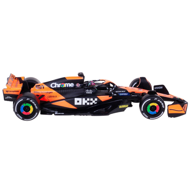 McLaren MCL38 #81 Oscar Piastri "OKX" Formula One F1 "Miami GP" (2024) with Driver Figure and Display Case "Race" Series 1/43 Diecast Model Car by Bburago