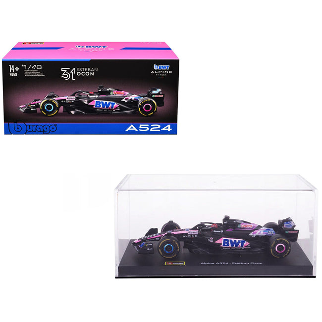 Alpine A524 #31 Esteban Ocon "BWT" "Formula One F1 World Championship" (2024) with Driver Figure and Display Case "Race" Series 1/43 Diecast Model Car by Bburago
