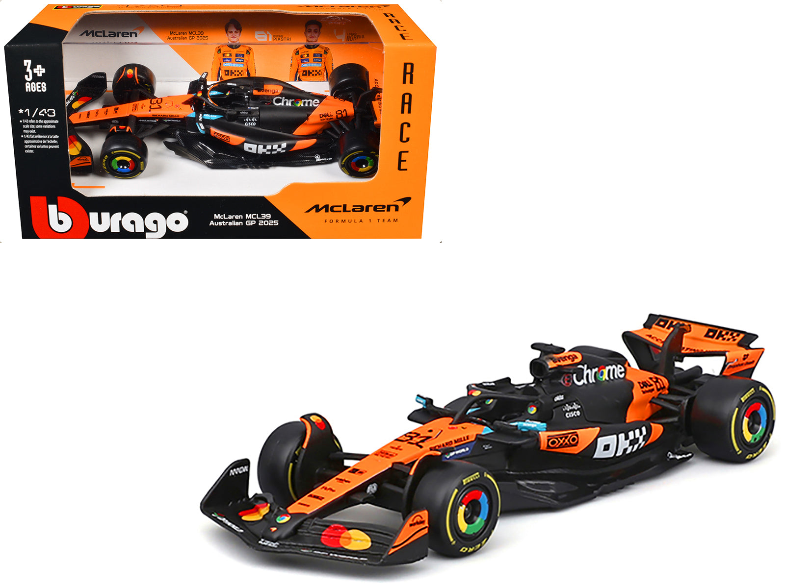 McLaren MCL39 #81 Oscar Piastri "OKX" Formula One F1 "Australian GP" (2025) "Race" Series 1/43 Diecast Model Car by Bburago