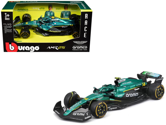 Aston Martin AMR25 #14 Fernando Alonso "Aramco" Formula One F1 World Championship (2025) "Race" Series 1/43 Diecast Model Car by Bburago