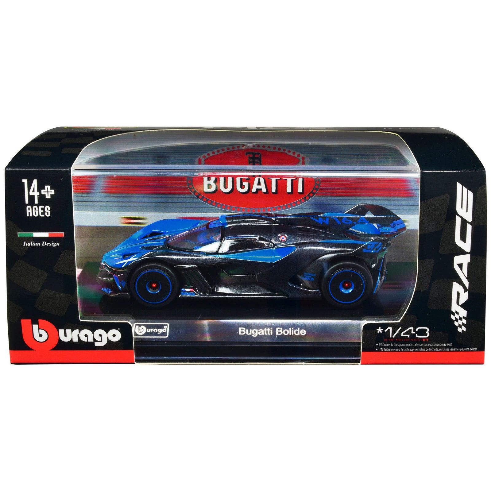 Bugatti Bolide Blue and Carbon Gray "Race" Series 1/43 Diecast Model Car by Bburago