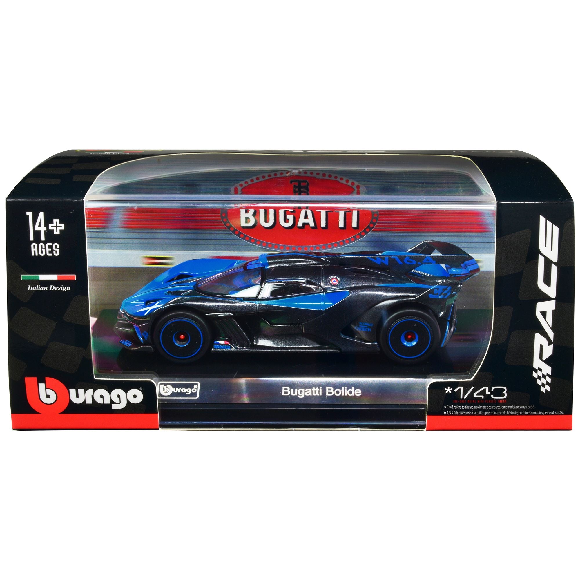Bugatti Bolide Blue and Carbon Gray "Race" Series 1/43 Diecast Model Car by Bburago