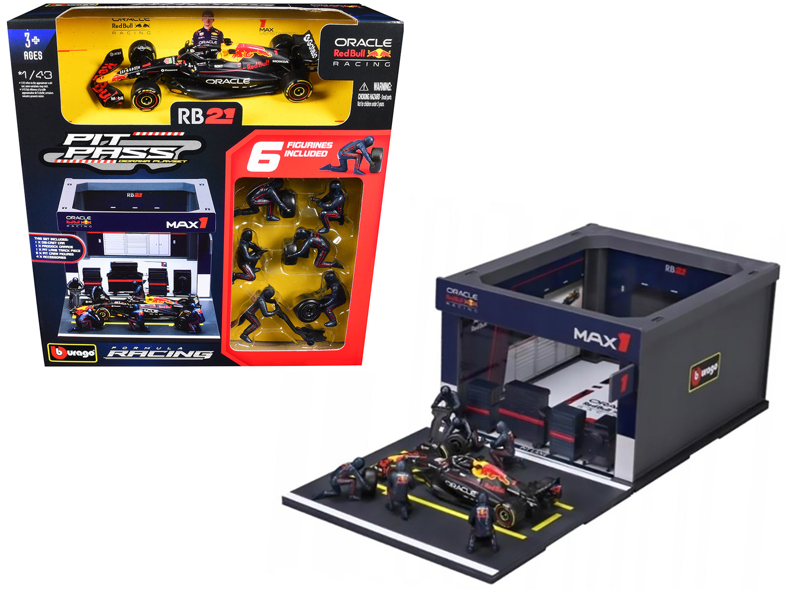 Red Bull Racing Pit Pass Diorama Set with RB21 #1 Max Verstappen "Formula One F1 World Championship" (2025) "Formula Racing" Series 1/43 Diecast Model by Bburago