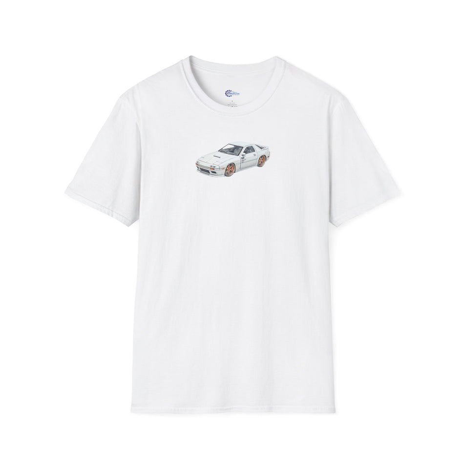 Sketch Art 1985 Mazda RX7 White T-Shirt, Vintage JDM Car
