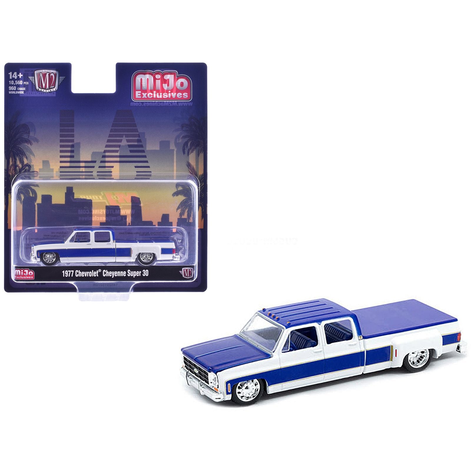 1977 Chevrolet Cheyenne Super 30 Pickup Truck White and Blue "LA" Limited Edition to 10560 pieces Worldwide 1/64 Diecast Model Car by M2 Machines