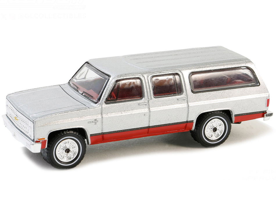 1981 Chevrolet Suburban Silver Metallic and Red "Vintage Ad Cars" Series 10 1/64 Diecast Model Car by Greenlight Diecast Greenlight