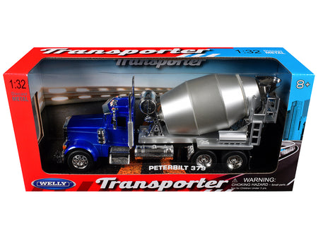Peterbilt 379 Cement Mixer Blue Metallic with Chrome and Silver Mixer "Transporter" Series 1/32 Diecast Model by Welly